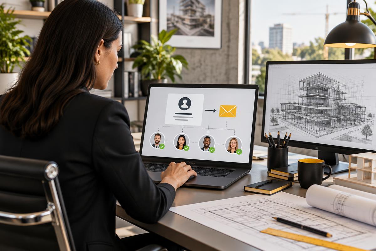 Conceptual illustration of an account invitation connecting individual users to design software