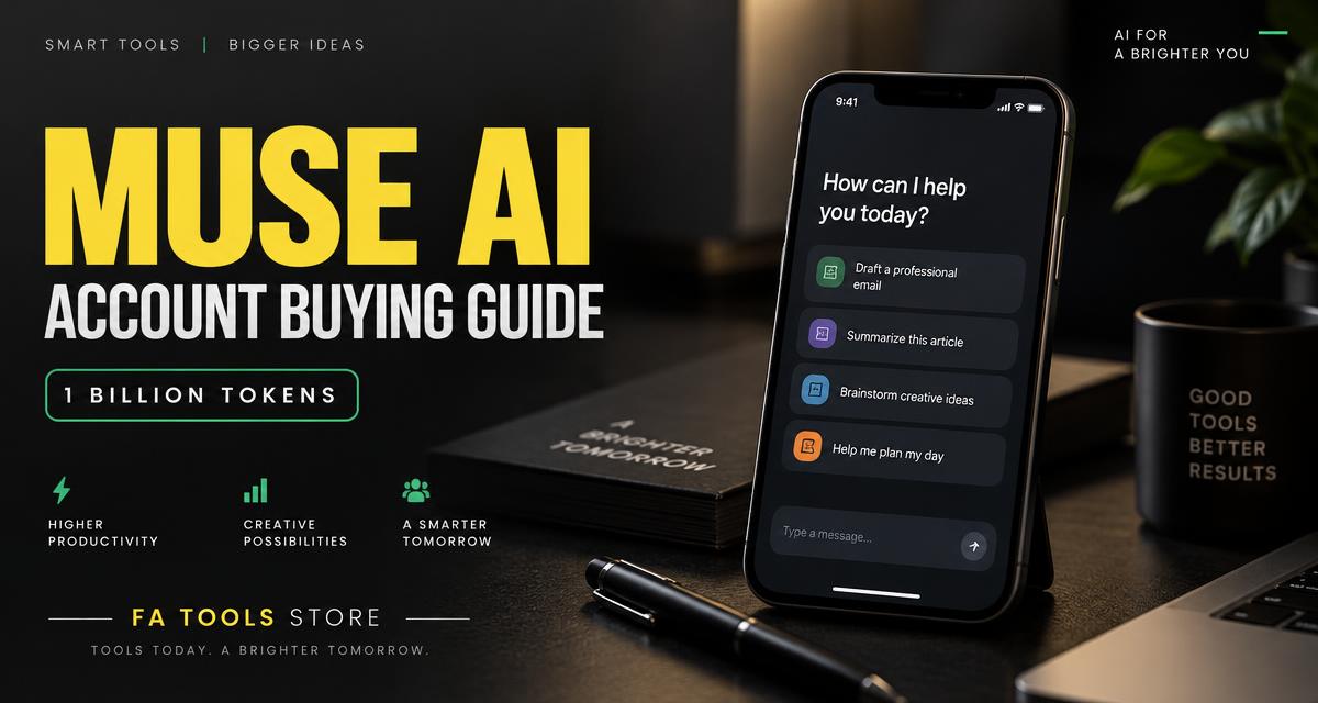 Muse AI account buying guide for the advertised 1 billion token listing at FA Tools Store